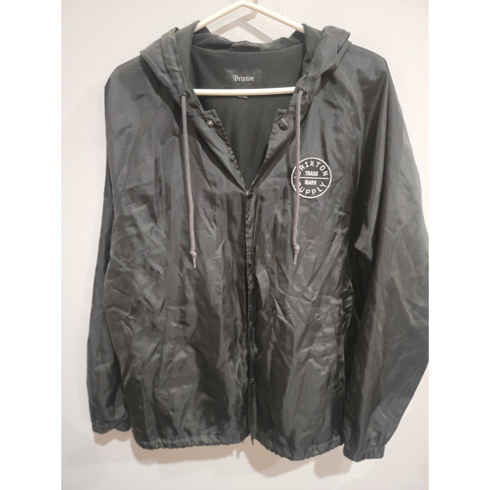 Brixton Claxton Crest Hooded Windbreaker Jacket Black Men's Size Medium Preowned